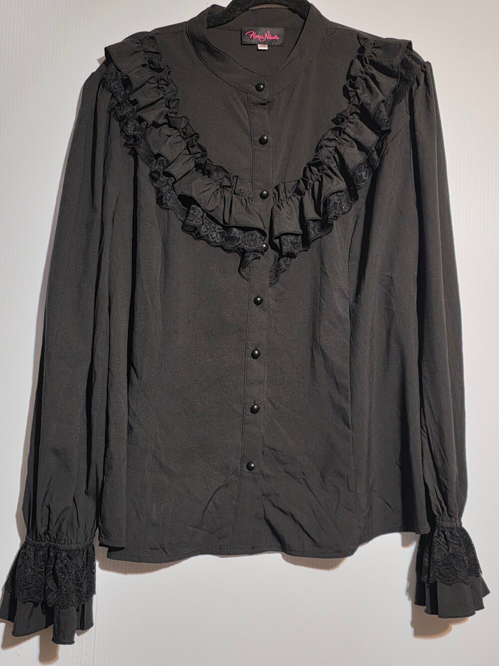 Hanna Nikole Black Ruffle Lace Gothic Victorian Blouse Top Size 16W Goth Dark